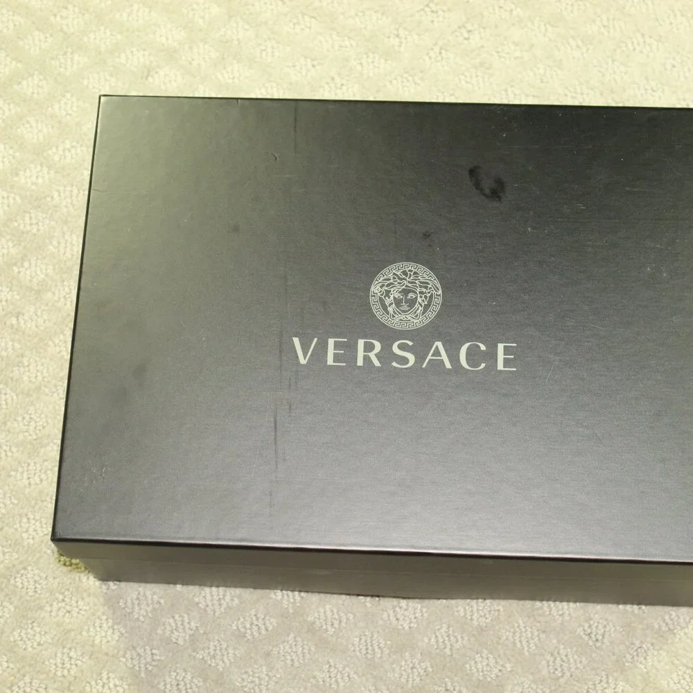 Versace Silver Gold Black Leather Bling Embellished Slingback Pumps 35.5 / US 5